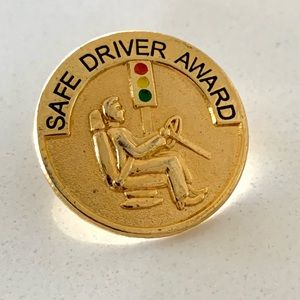 Vintage Safe Driver Award pin gold tone enamel